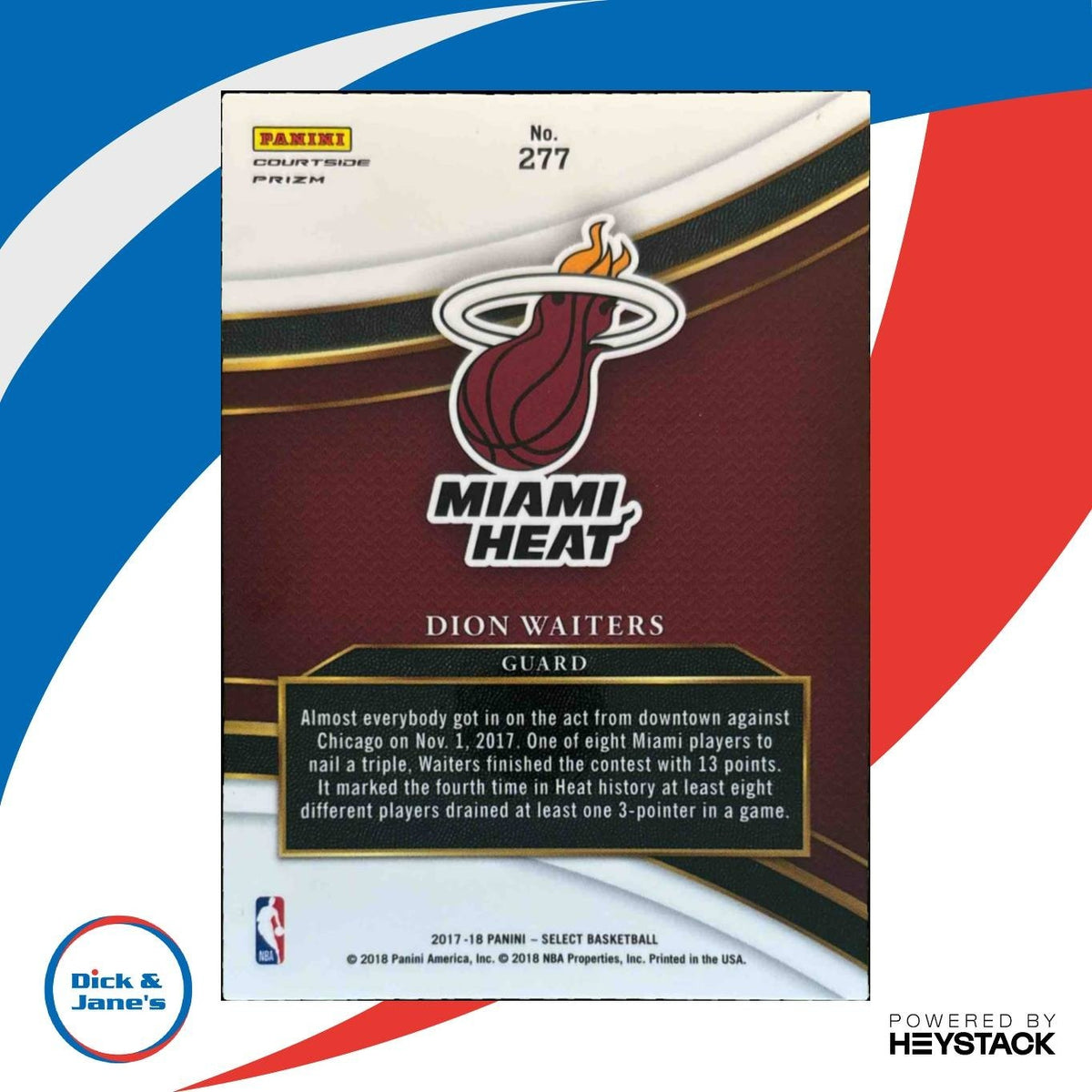 2017-18 Panini Select Dion Waiters Zebra Prizms #277 Courtside Miami Heat