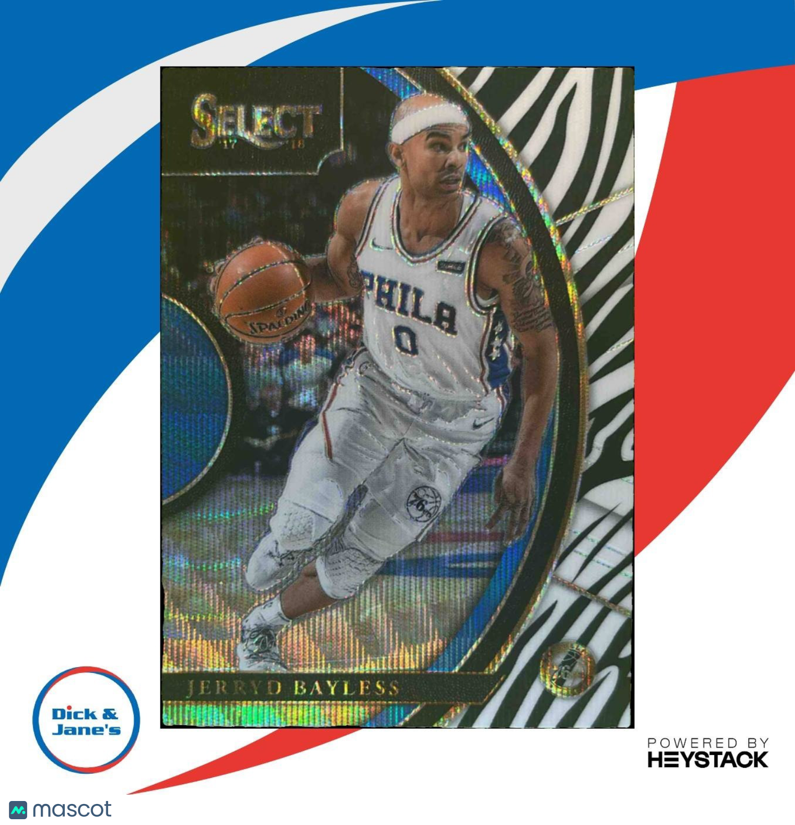 2017-18 Panini Select Jerryd Bayless Zebra Prizms #15 Philadelphia 76ers
