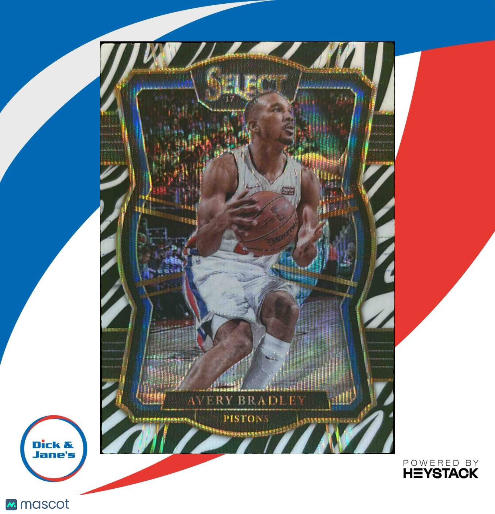 2017-18 Panini Select Avery Bradley Zebra Prizms #151 Detroit Pistons