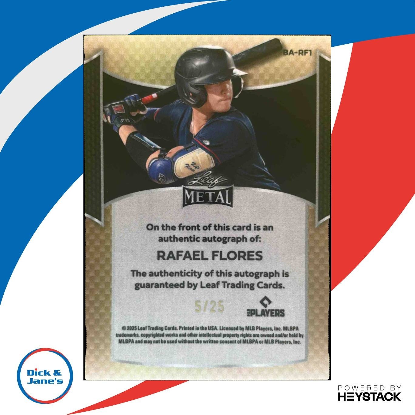 2025 Leaf Metal Rafael Flores Auto Prismatic Blue 5/25 #BA-RF1