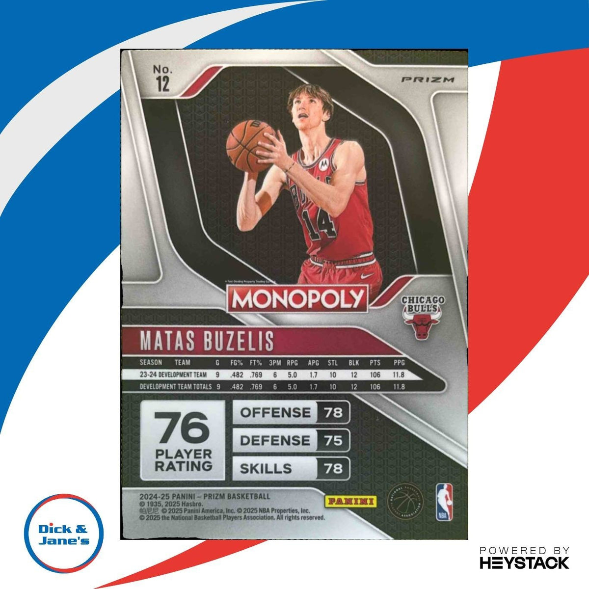 2024-25 Panini Prizm Monopoly Matas Buzelis Silver #12 RC Chicago Bulls