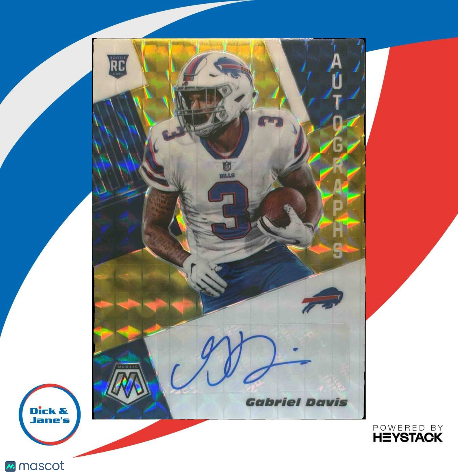 2020 Panini Mosaic Gabriel Davis Rookie Auto Prizm Gold /10 RC Buffalo Bills