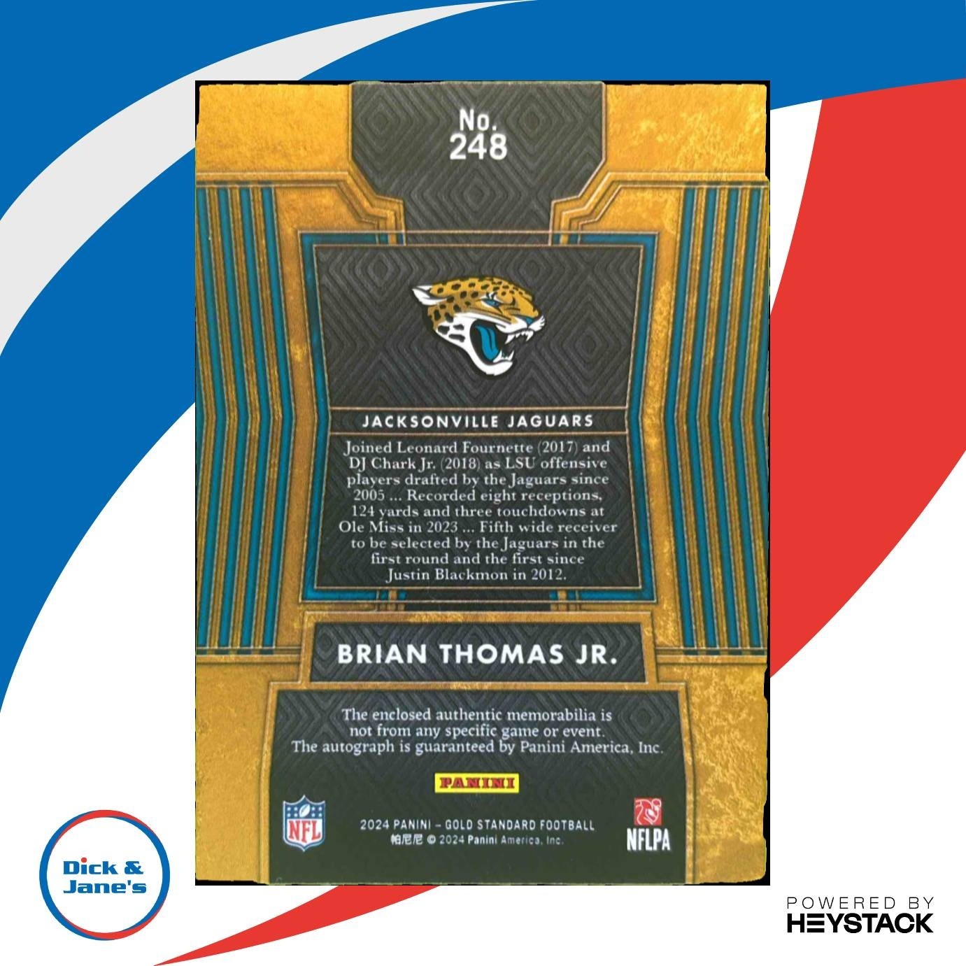 2024 Panini Gold Standard Brian Thomas Jr. Patch Auto /75 RC Jaguars