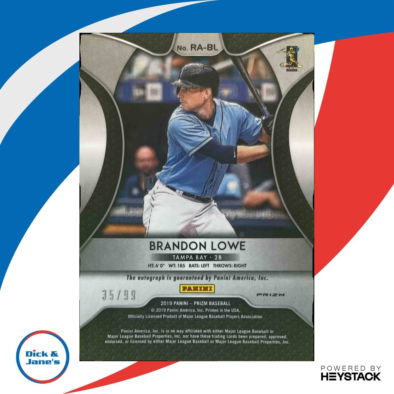 2019 Panini Prizm Brandon Lowe Rookie Auto Zebra Stripes /99 RC Tampa Bay Rays