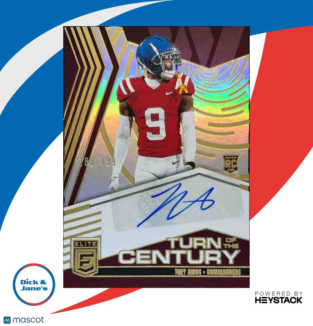 2025 Donruss Elite Trey Amos Turn of the Century Auto /499 RC Commanders