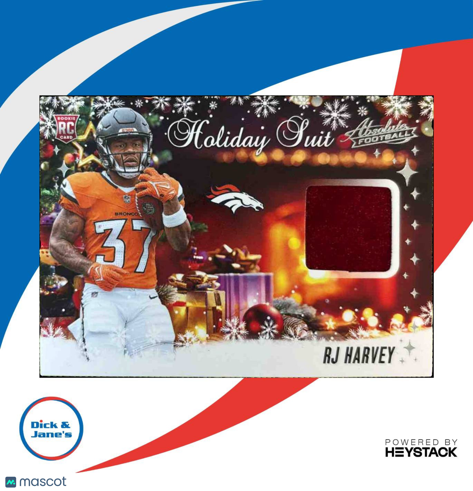 2025 Panini Absolute RJ Harvey Holiday Suit #HS-RHY MEM RC Denver Broncos