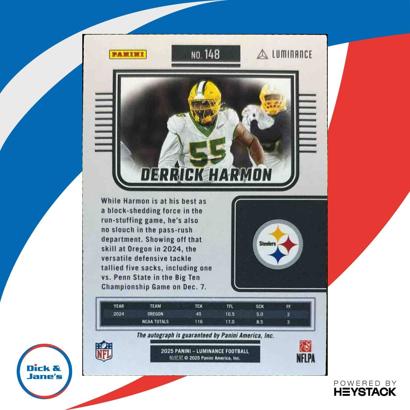 2025 Panini Luminance Derrick Harmon Auto /700 #148 RC Pittsburgh Steelers