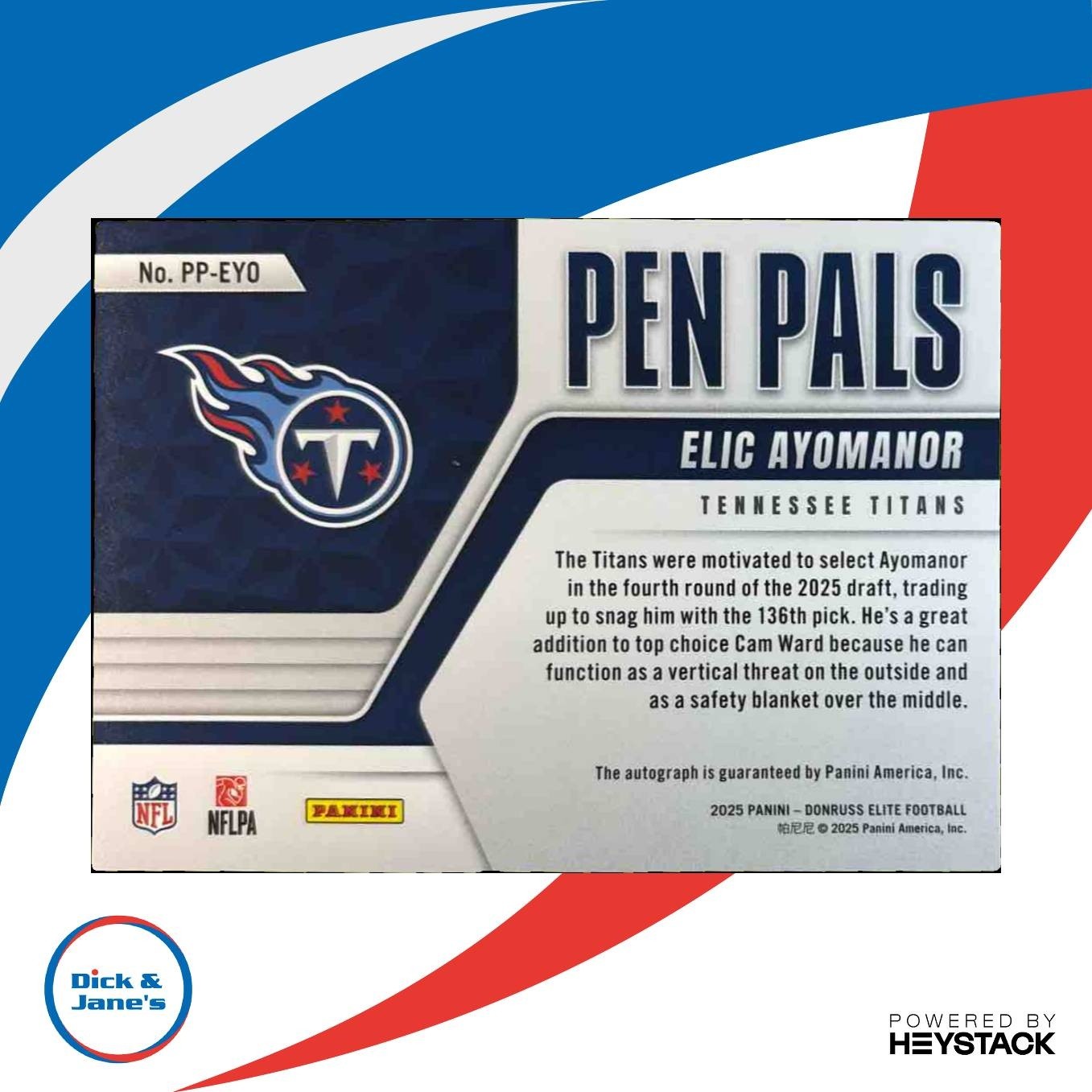 2025 Panini Donruss Elite Elic Ayomanor Pen Pal Horizontal Auto Tennessee Titans