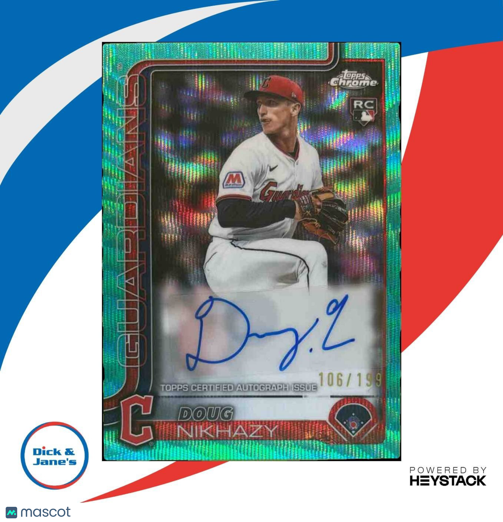 2025 Topps Chrome Update Doug Nikhazy Auto Aqua Wave /199 RC Cleveland Guardians