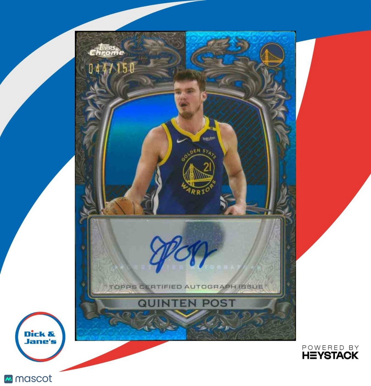 2025-26 Topps Chrome Quinten Post Signature Style Blue /150 Auto Warriors