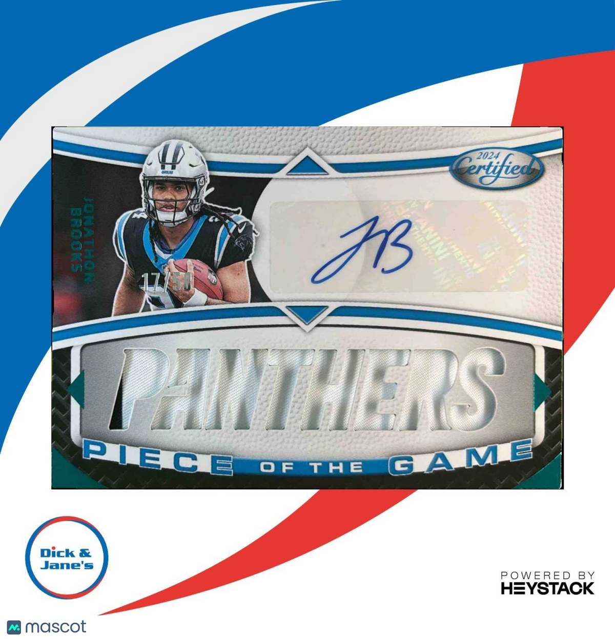 2024 Certified Jonathon Brooks Piece of the Game Signatures /50 MEM RC Panthers