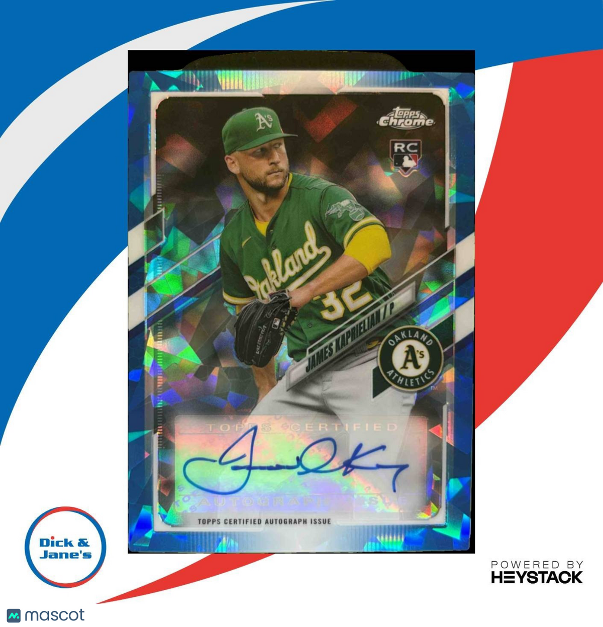 2021 Topps Chrome Update Sapphire James Kaprielian Auto RC Oakland Athletics
