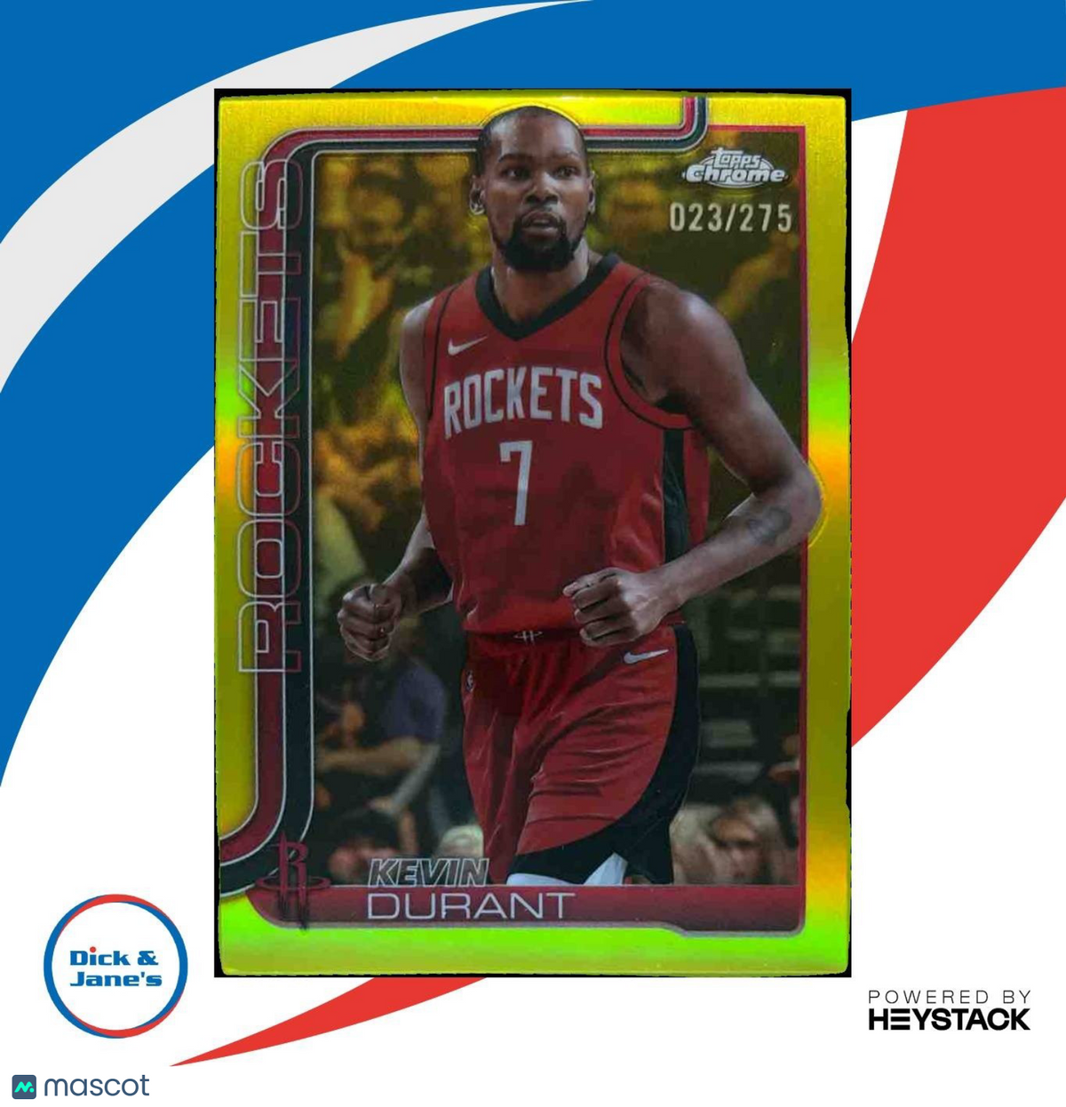 2025-26 Topps Chrome Kevin Durant Yellow Refractor 23/275 #155 Houston Rockets