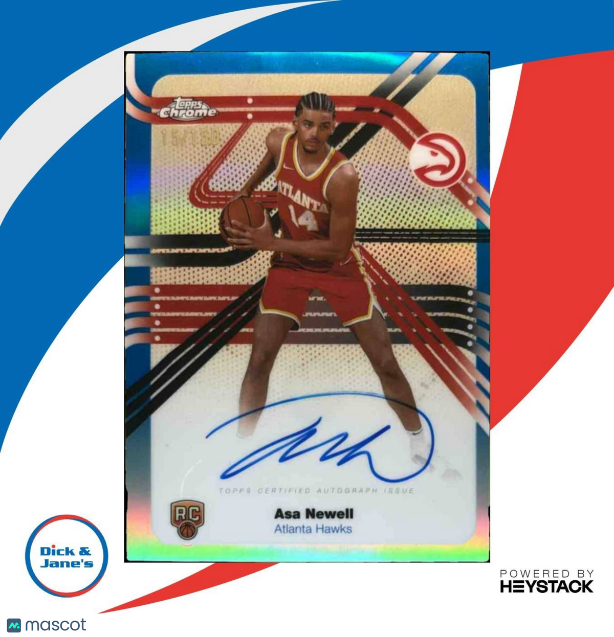 2025-26 Topps Chrome Asa Newell Next Stop Signature Blue /150 RC Auto Hawks