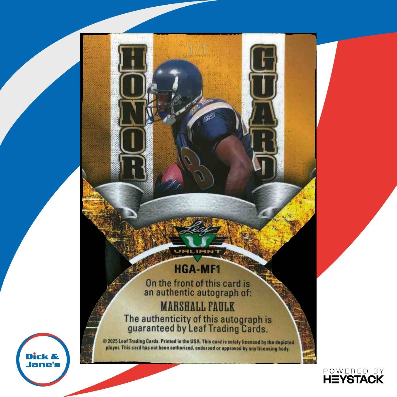 2025 Leaf Eclectic Marshall Faulk Honor Guard Auto Prismatic Orange 1/1