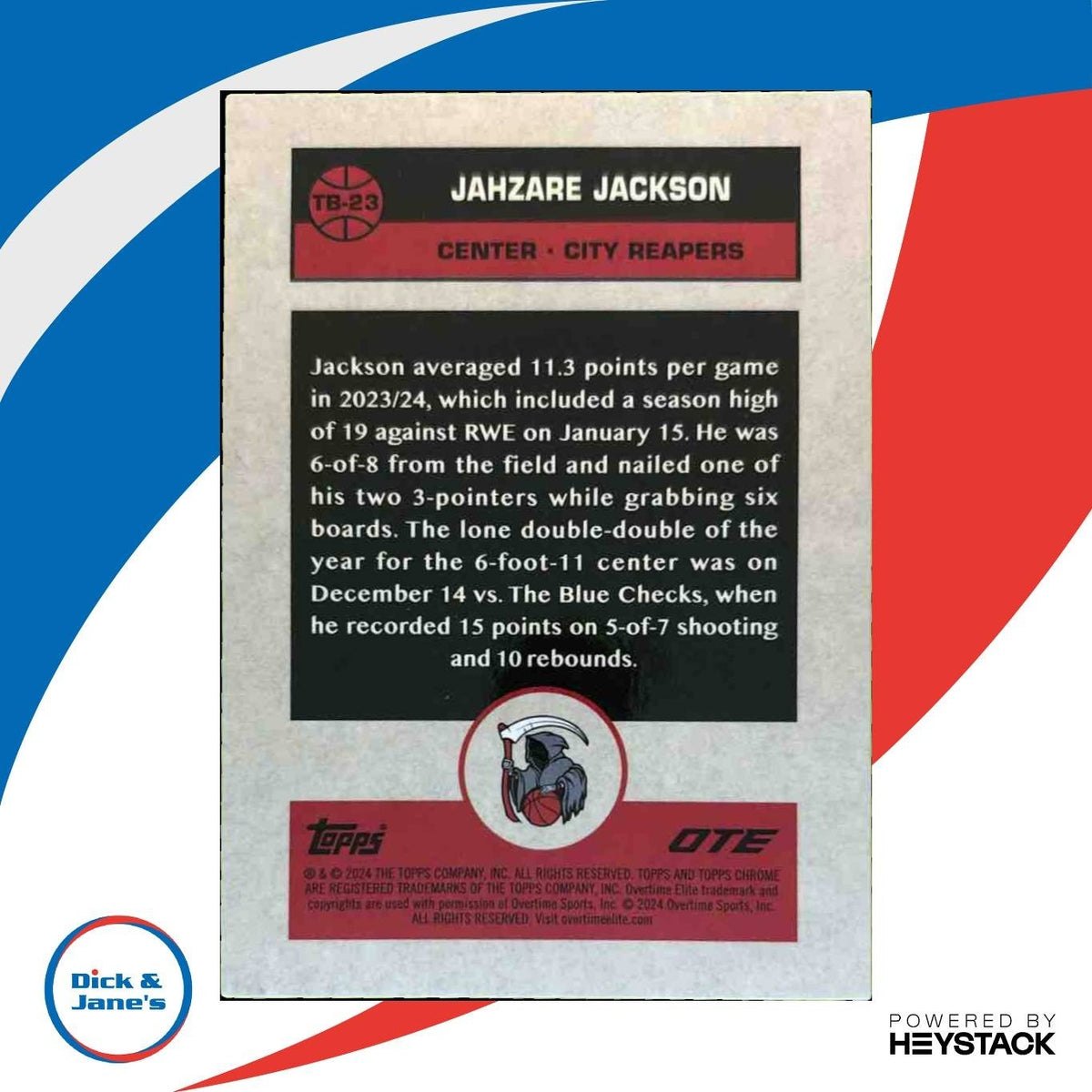 2023-24 Topps Chrome Overtime Elite Jahzare Jackson 1976 Basketball Blue /99