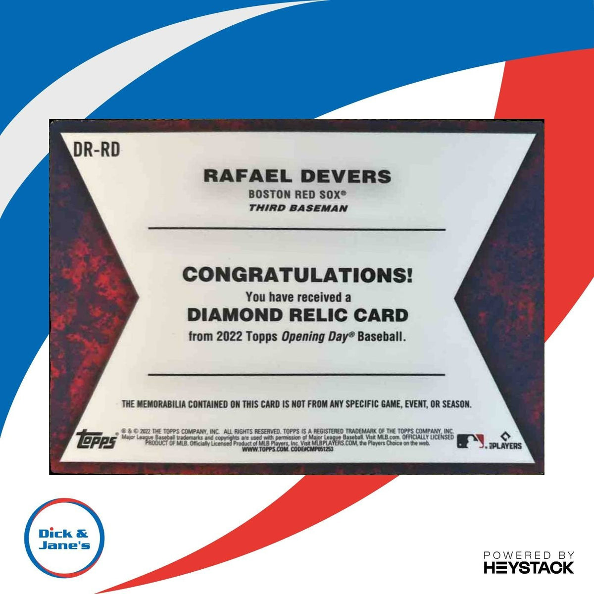 2022 Topps Opening Day Rafael Devers Diamond Dirt Relics #DR-RD Boston Red Sox