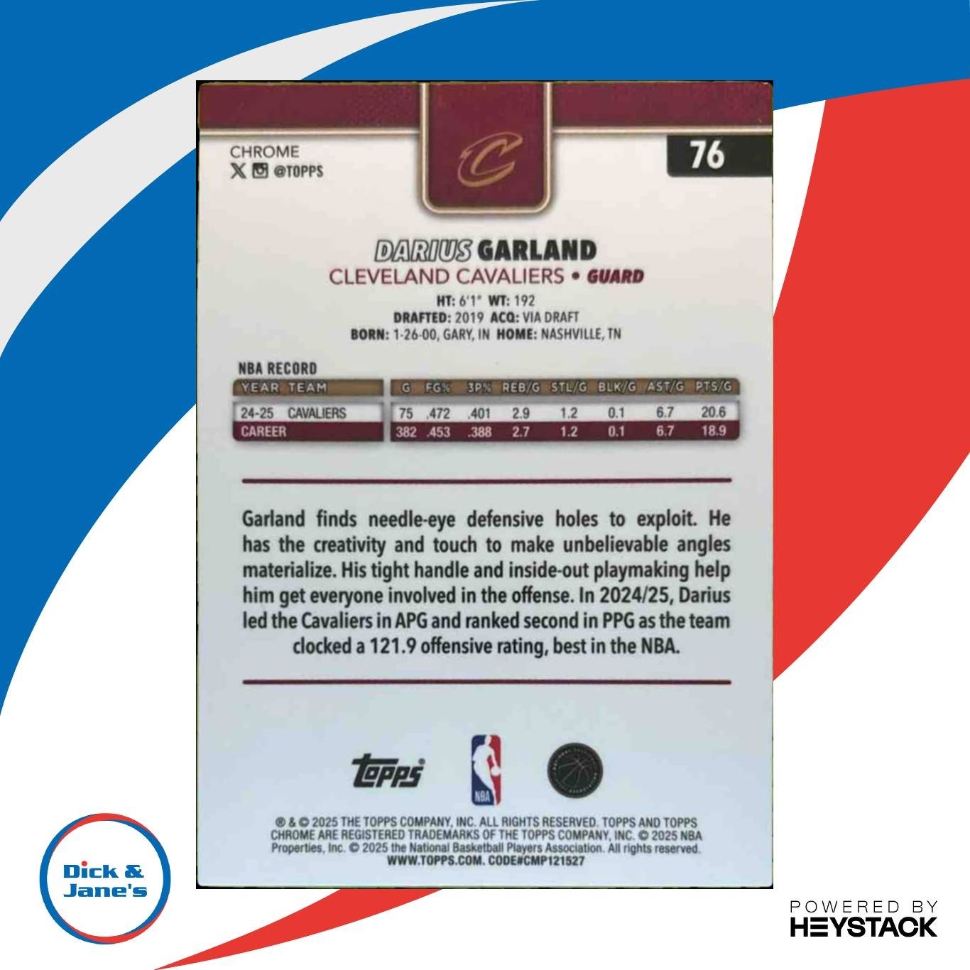 2025-26 Topps Chrome Darius Garland Green Raywave /99 #76 Cleveland Cavaliers