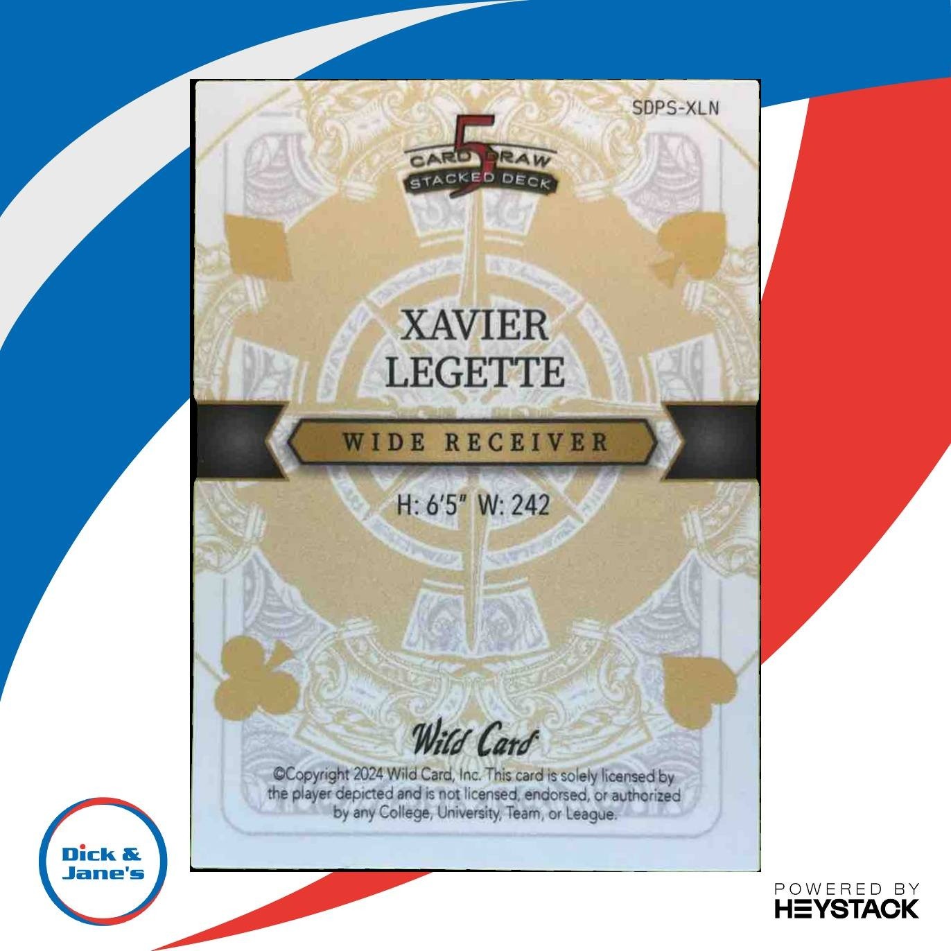 2024 Wild Card 5 Draw Stacked Deck Promo Xavier Legette Ace of Spades /2