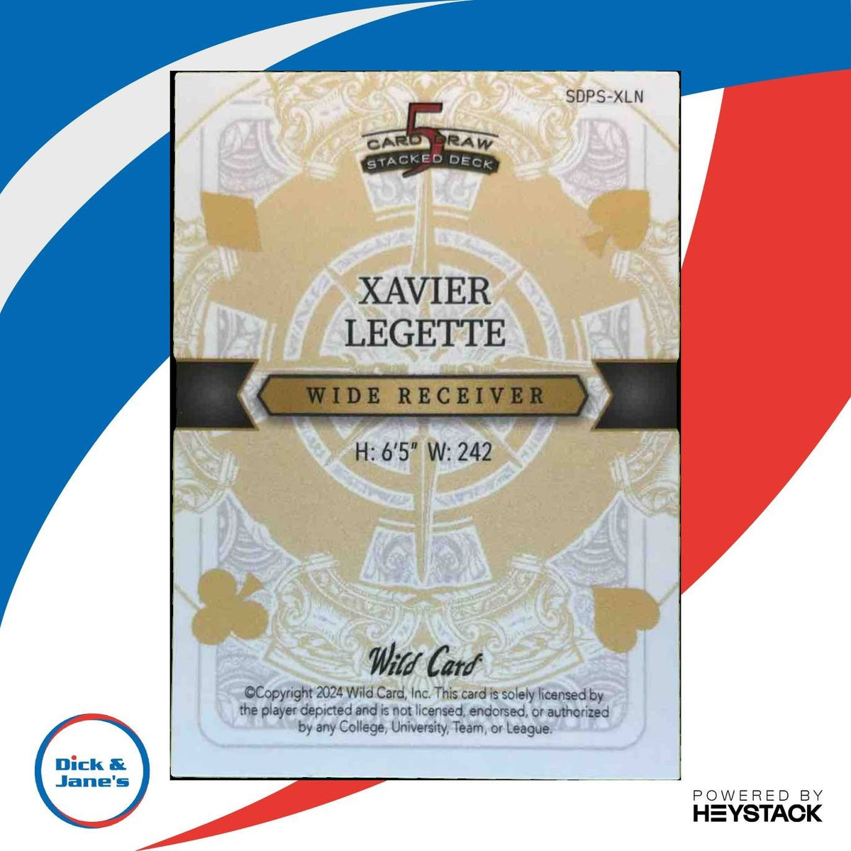 2024 Wild Card 5 Draw Stacked Deck Promo Xavier Legette Ace of Spades /2