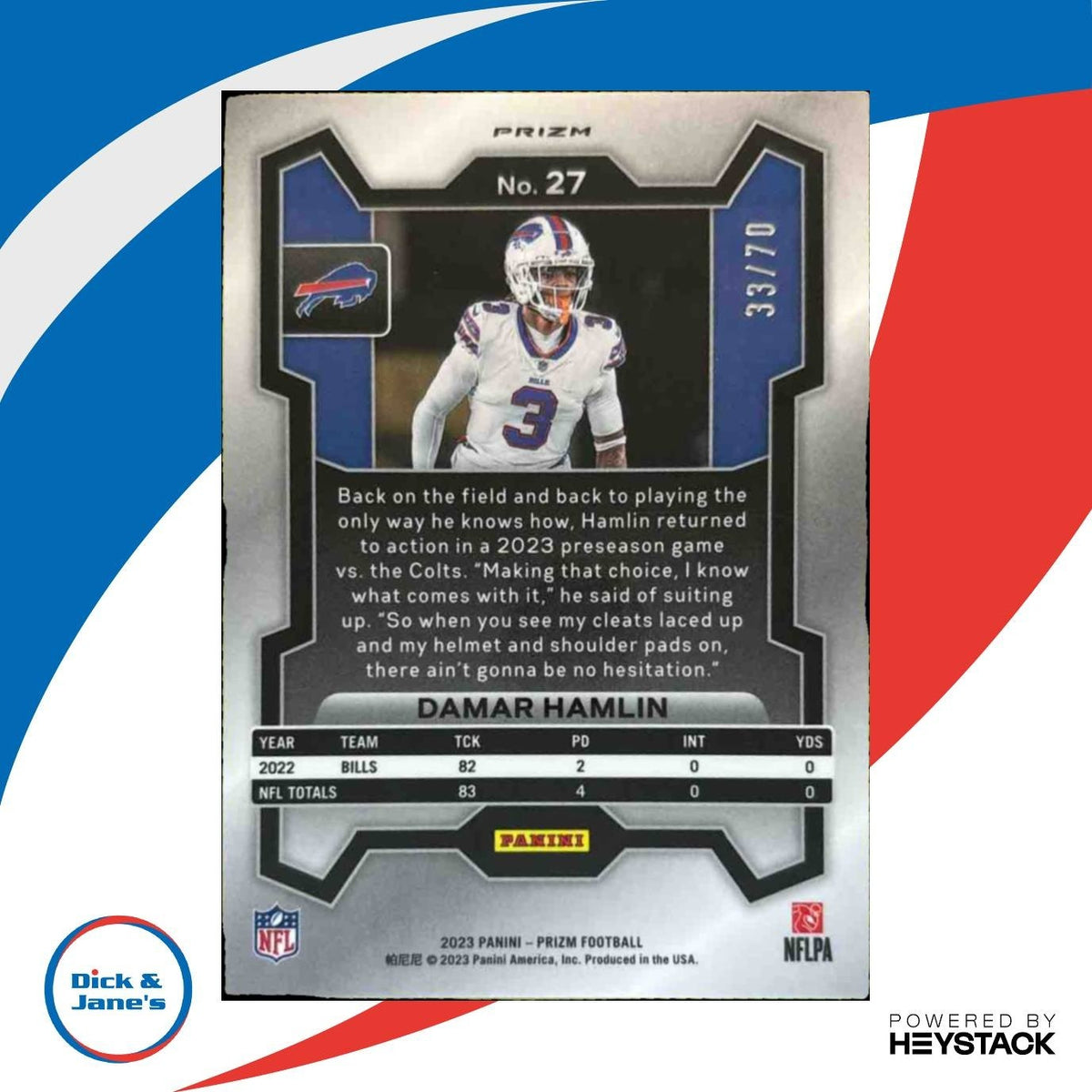 2023 Panini Prizm Damar Hamlin No Huddle Red 33/70 #27 Buffalo Bills