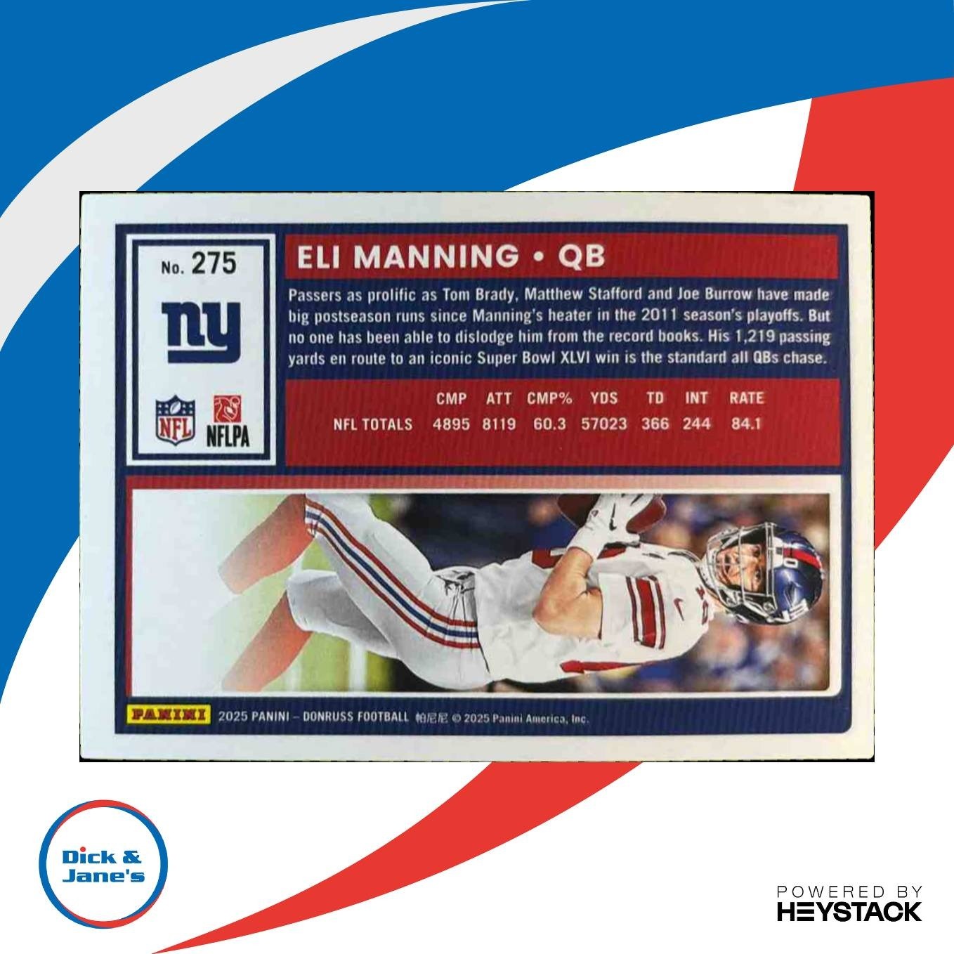 2025 Panini Donruss Eli Manning Press Proof Silver 99/199 #275 New York Giants