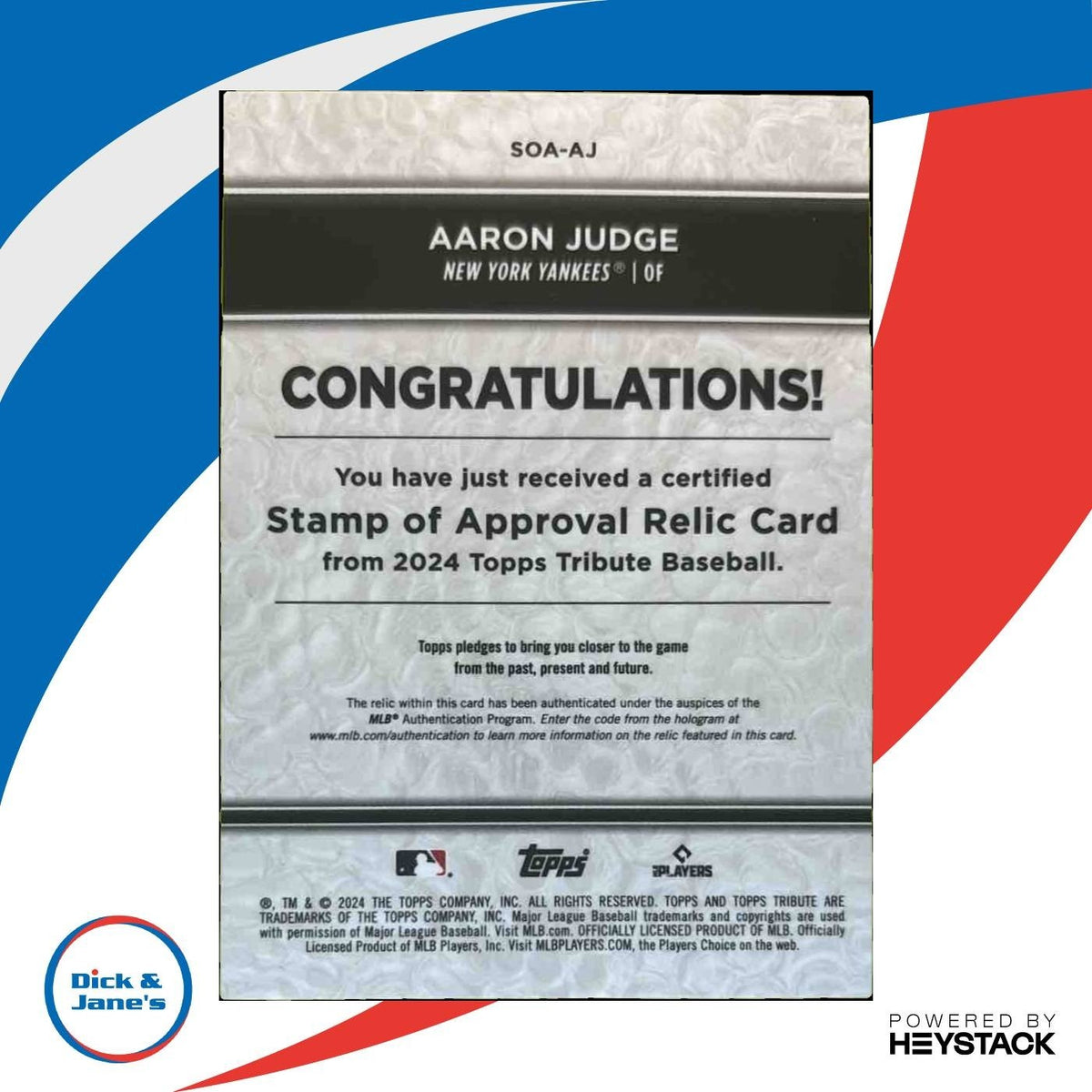2024 Topps Tribute Aaron Judge Stamp of Approval Relics /75 New York Yankees