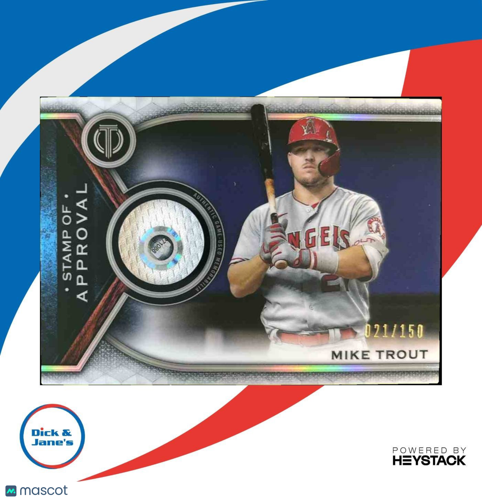 2021 Topps Tribute Mike Trout Stamp of Approval Game Used Relics 021/150 Angels