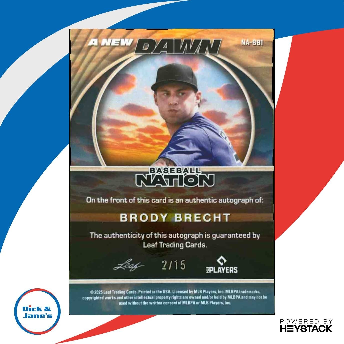 2025 Leaf Baseball Nation Brody Brecht New Dawn Auto Lava Silver 2/15 #NA-BB1