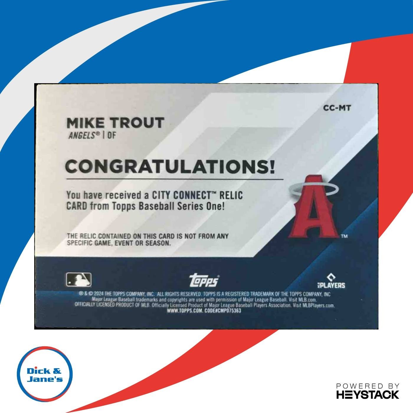 2024 Topps Mike Trout City Connect Swatch Collection Relic Red /25 MEM Angels