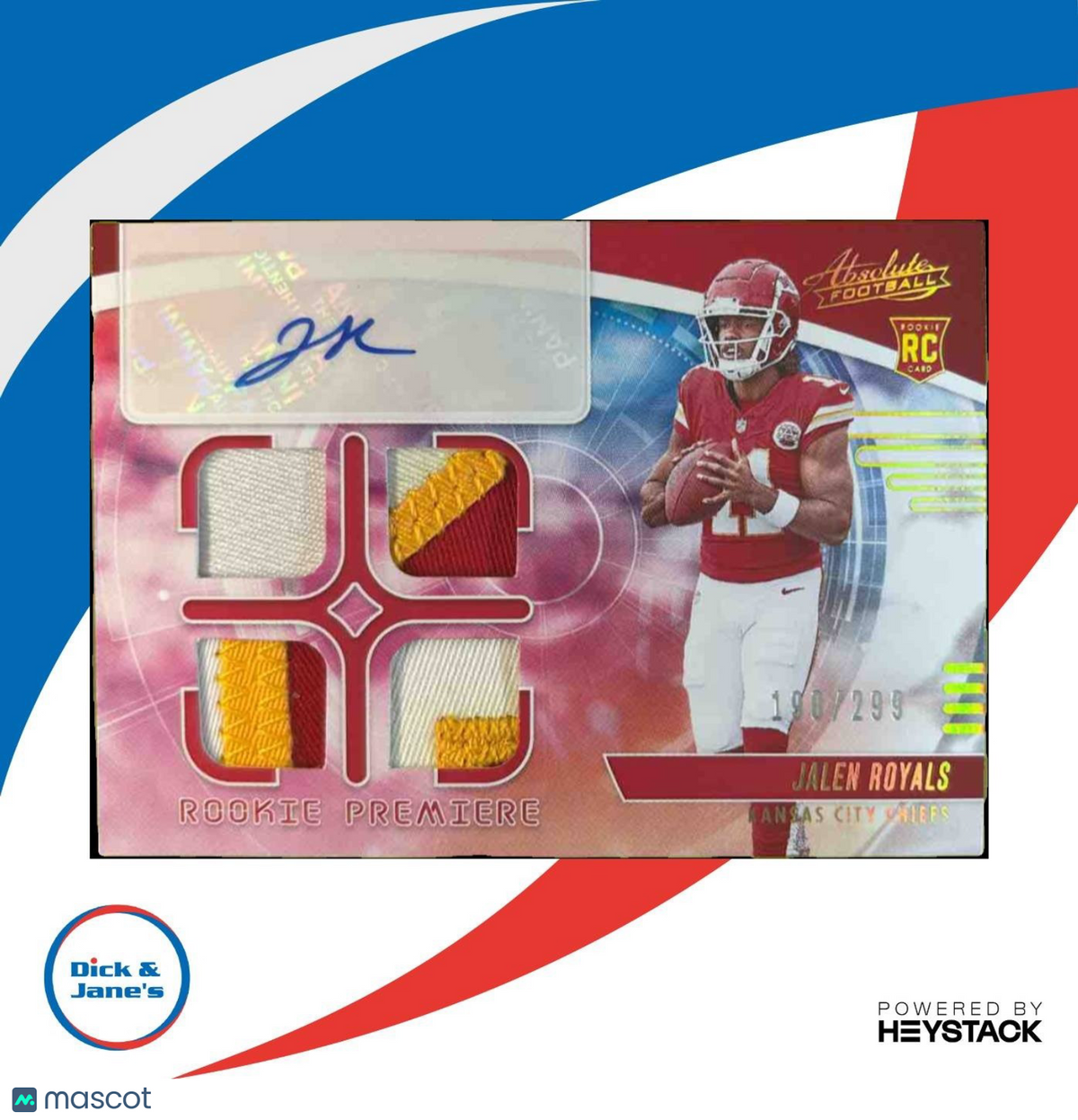 2025 Absolute Jalen Royals Rookie Premiere Quad Patch Auto /299 RC Chiefs