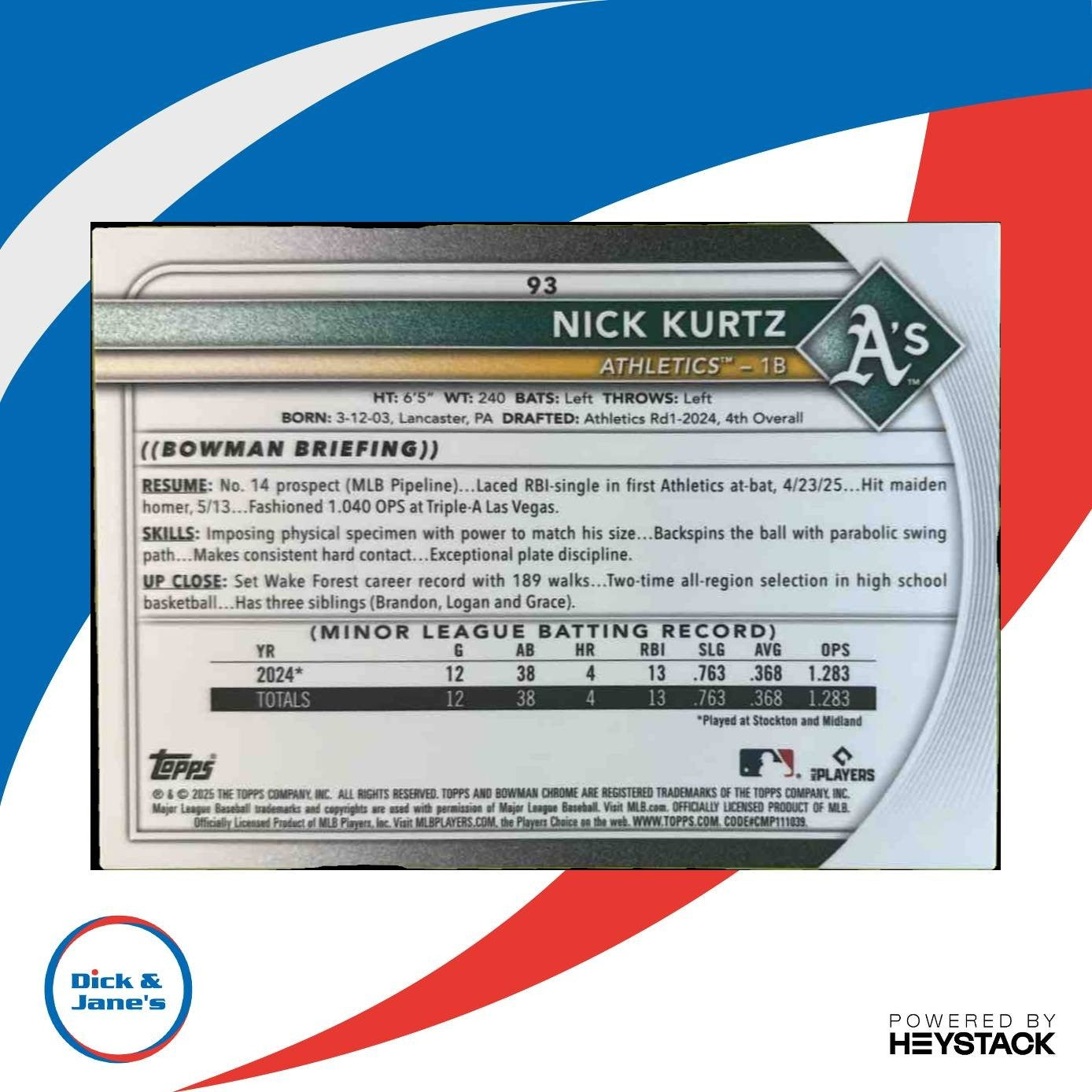 2025 Bowman Chrome Mega Box Nick Kurtz Mojo Refractor #93 RC Athletics
