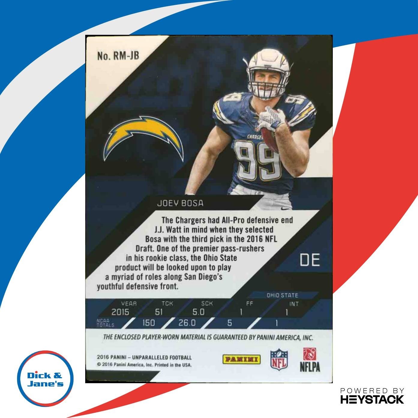 2016 Panini Plates & Patches Joey Bosa Rookie Materials /199 RC Chargers