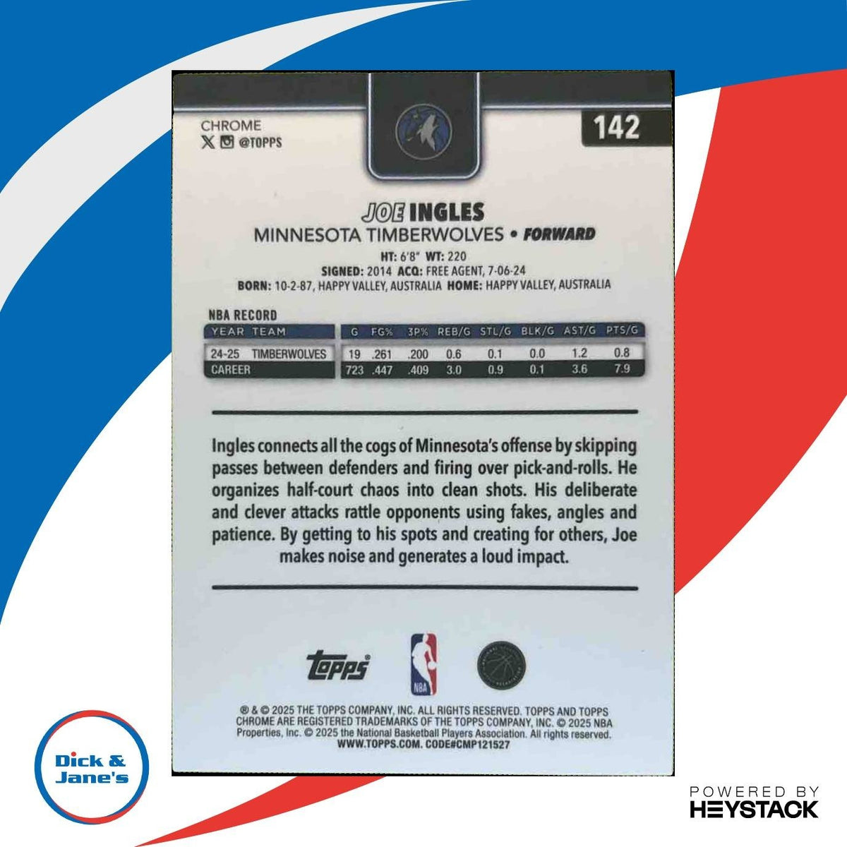 2025-26 Topps Chrome FDI Joe Ingles 1st Day Issue Silver Refractor 12/12 #142
