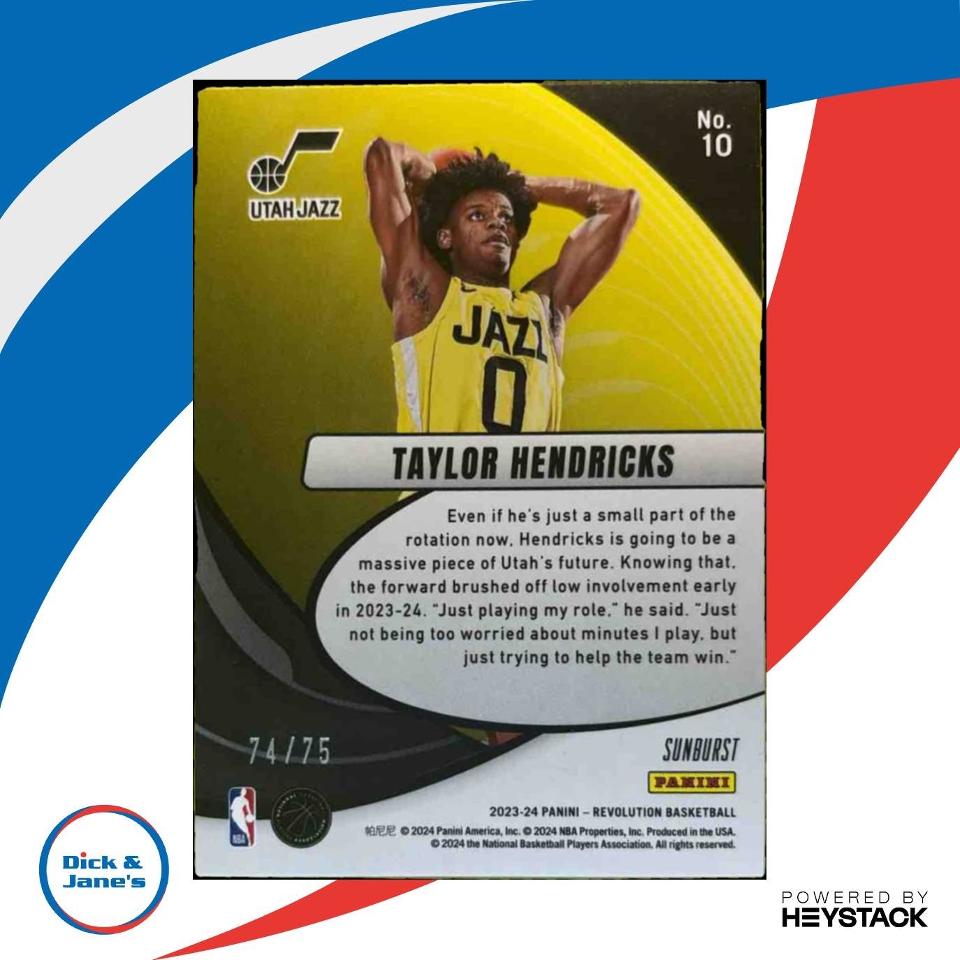 2023-24 Panini Revolution Taylor Hendricks Sunburst 74/75 #108 RC Utah Jazz