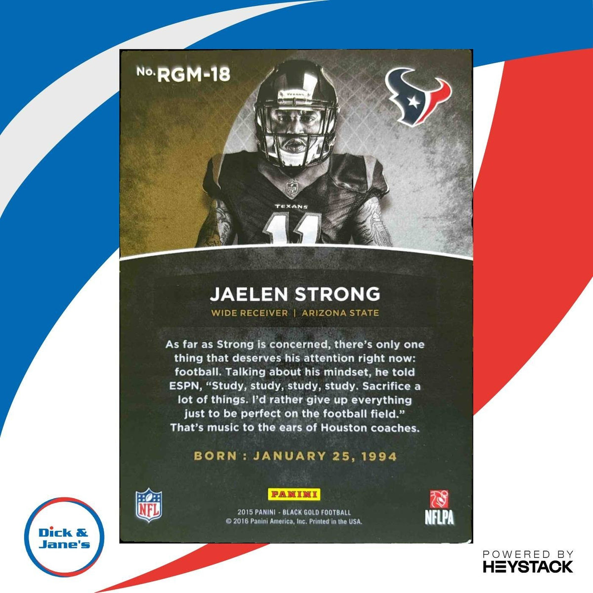 2015 Panini Black Gold Jaelen Strong Rookie Goldmine White /99 RC Houston Texans