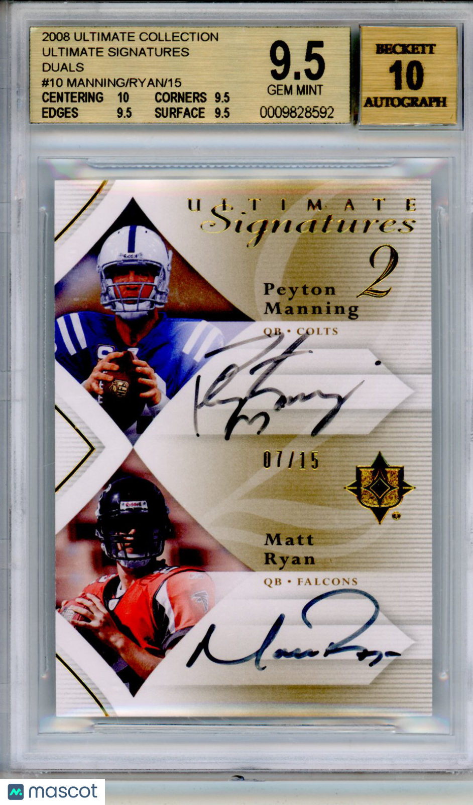 2008 Ultimate Collection Ultimate Signs Duals Matt Ryan Peyton Manning BGS 9.5