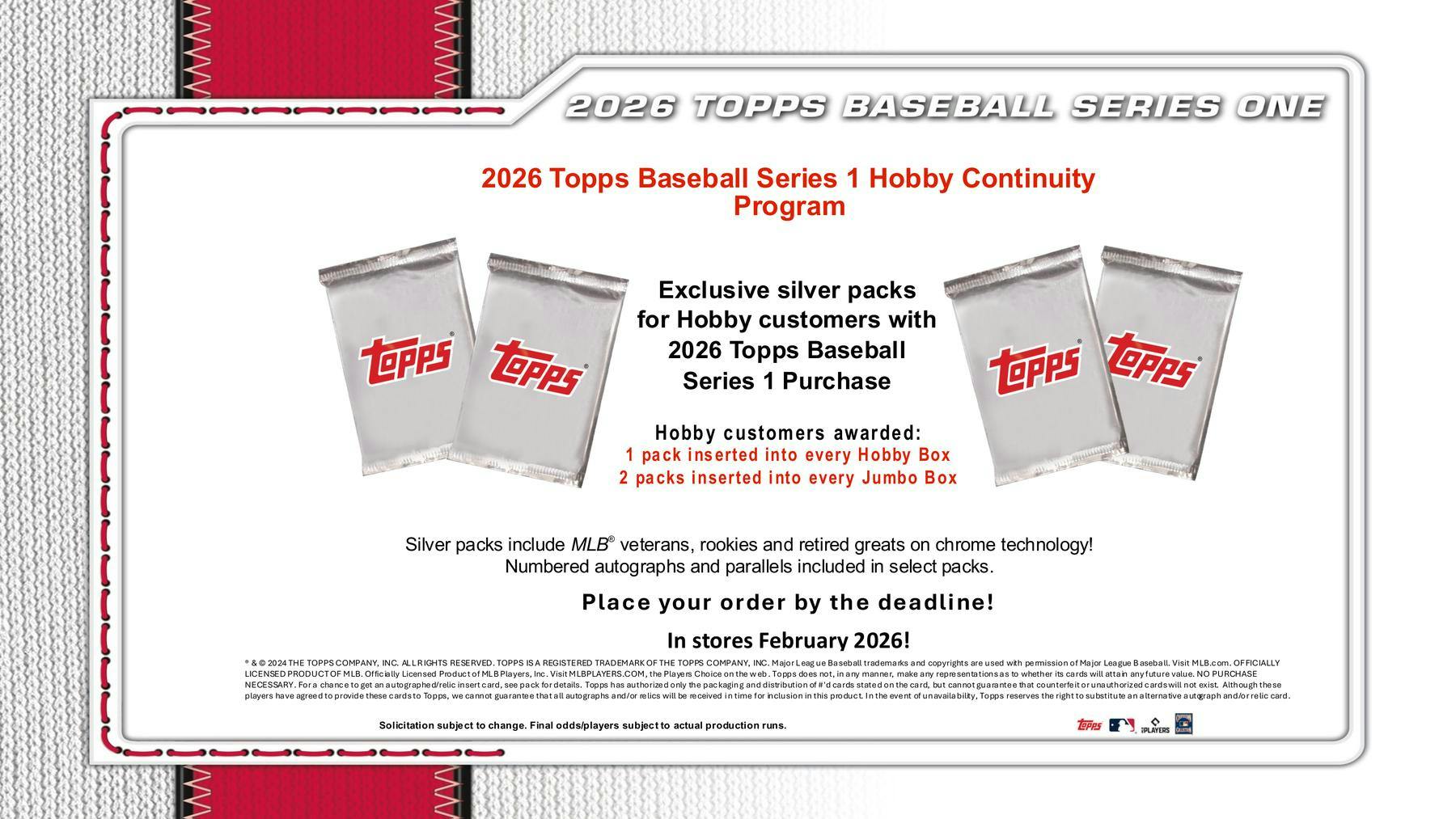 2026 Topps Series 1 Baseball Hobby Box (1 Auto or Relic) 1 Promo Pack FEB 11th - MLB Hobby Box