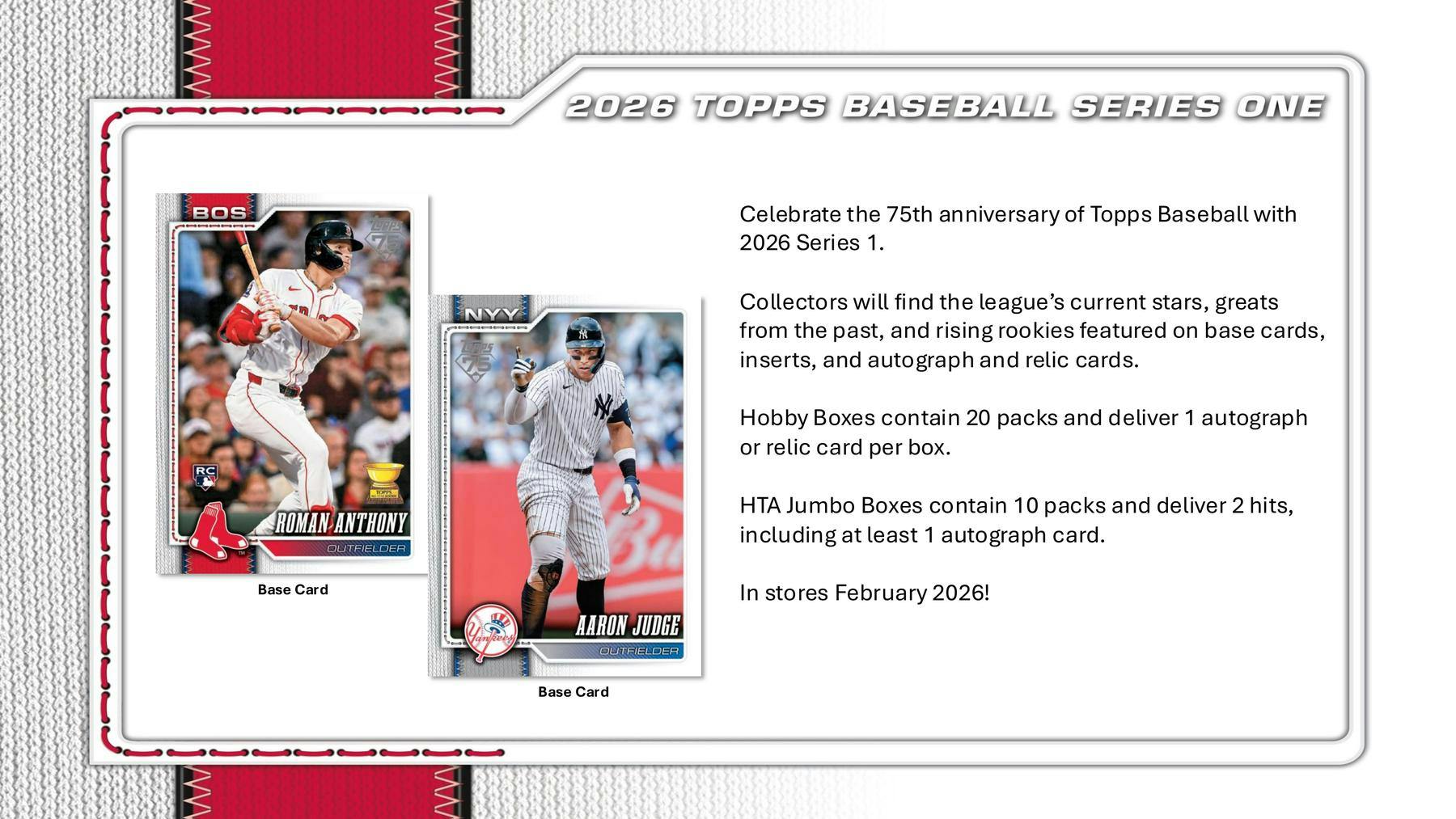2026 Topps Series 1 Baseball Hobby Box (1 Auto or Relic) 1 Promo Pack FEB 11th - MLB Hobby Box