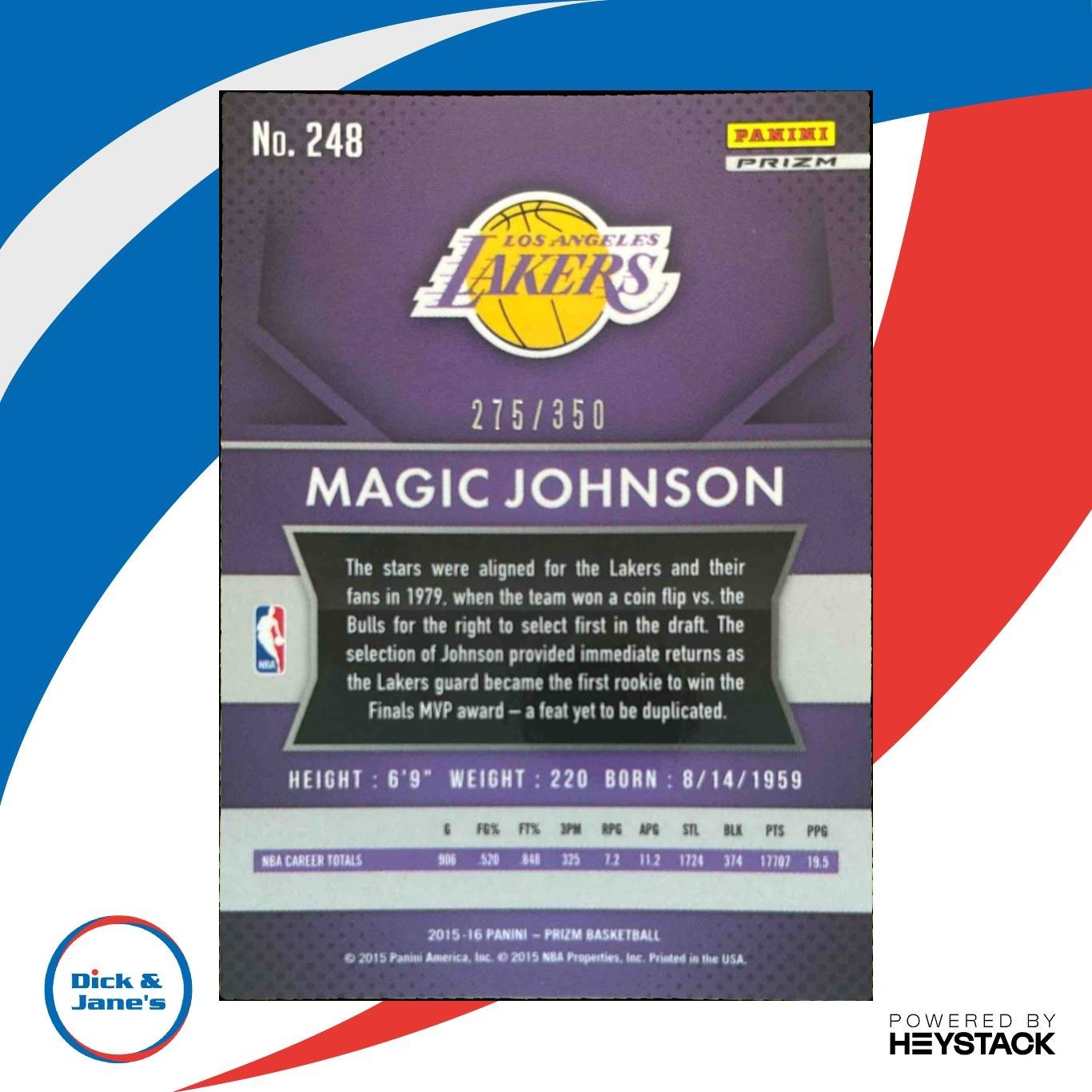 2015-16 Panini Prizm Magic Johnson Ruby Wave Prizms /350 #248 Los Angeles Laker