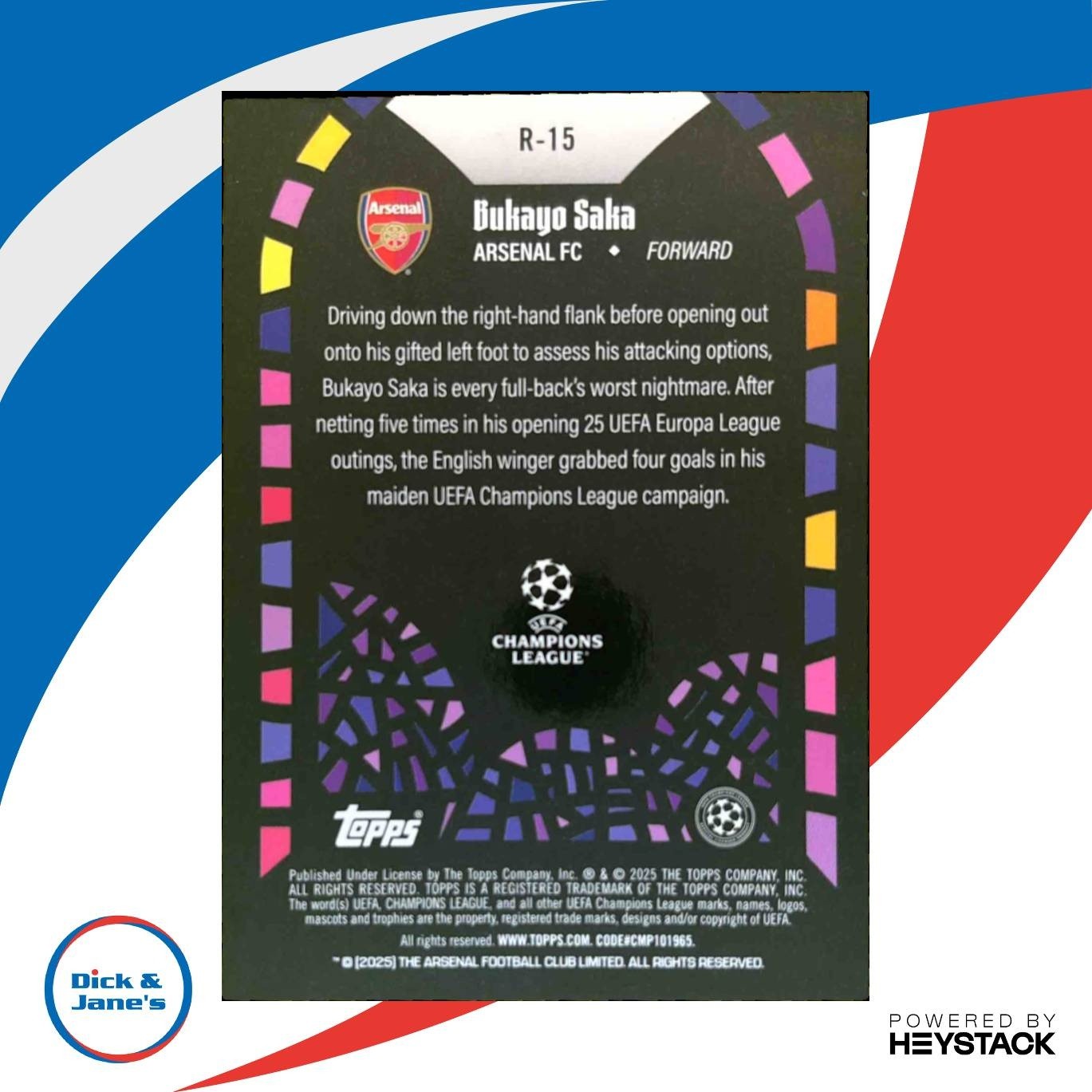 2024-25 Topps Merlin Chrome UEFA Club Competitions Bukayo Saka Renaissance