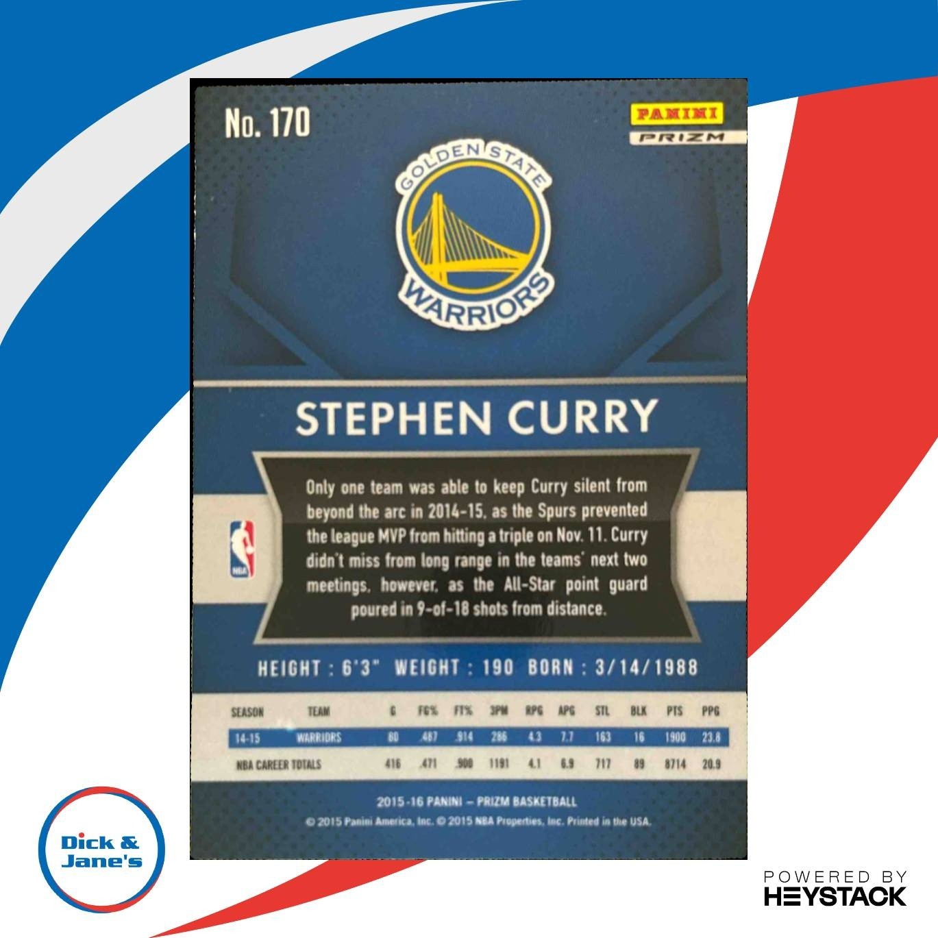 2015-16 Panini Prizm Stephen Curry Flash Prizms #170 Golden State Warriors