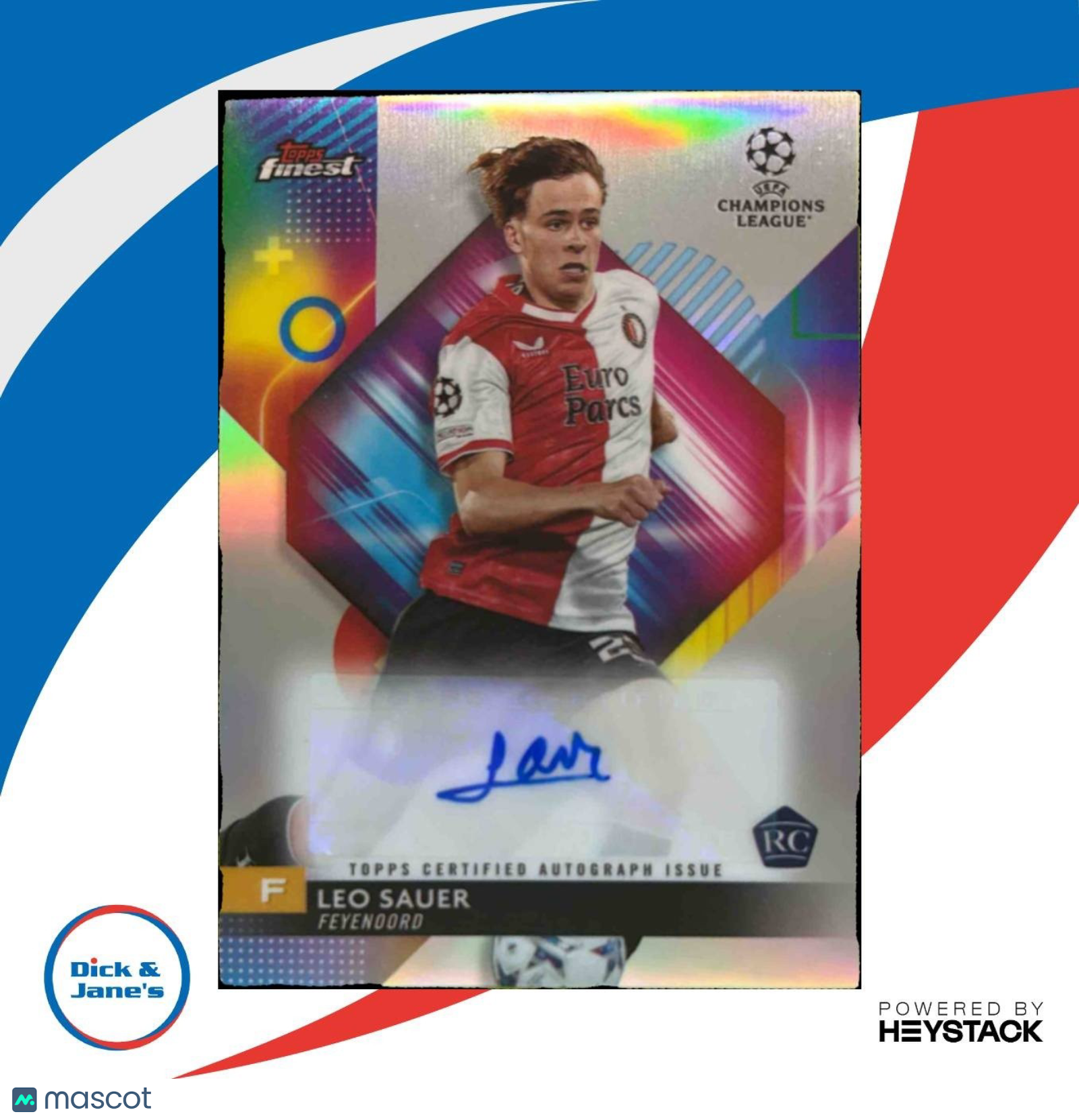 2023-24 Topps Finest UEFA Club Competitions Leo Sauer Auto #A-LS RC Feyenoord