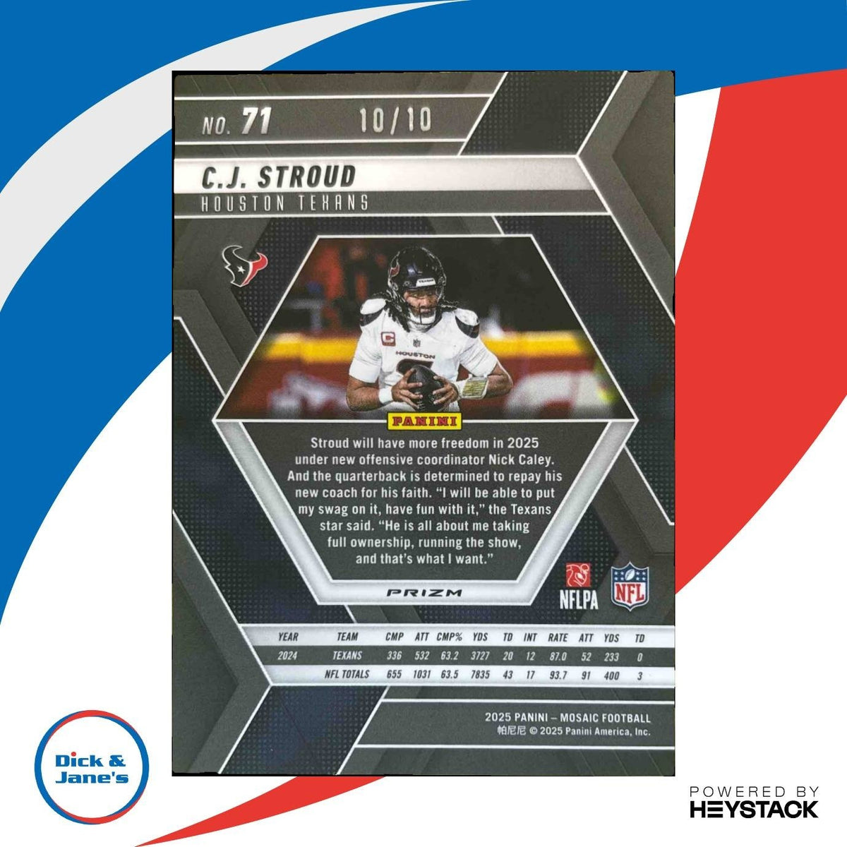 2025 Panini Mosaic C.J. Stroud Green Fluorescent Prizm 10/10 #71 Houston Texans