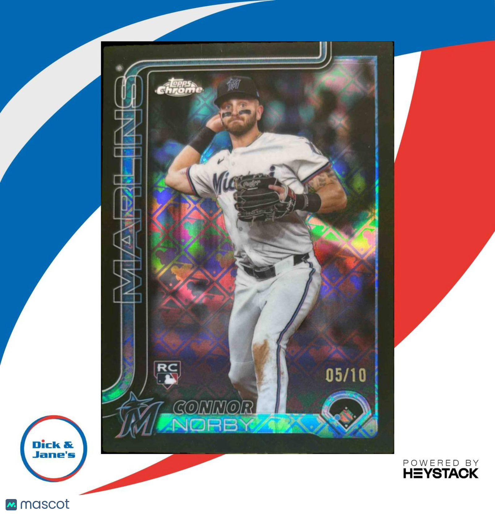 2025 Topps Chrome LogoFractor Connor Norby Black /10 #199 RC Miami Marlins