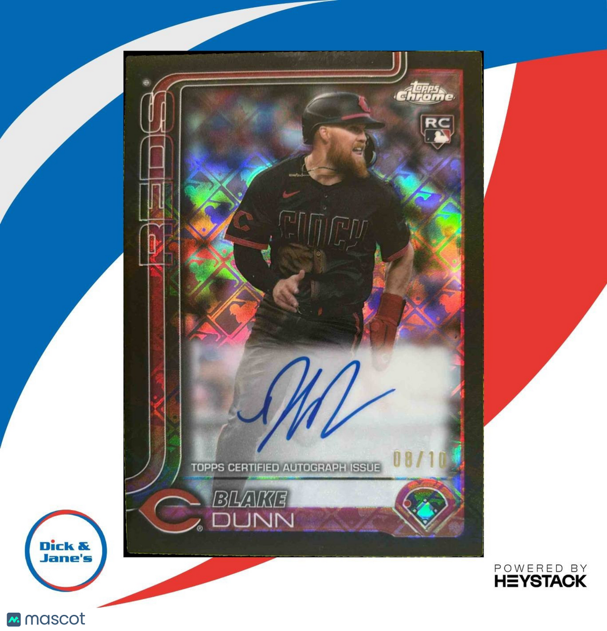 2025 Topps Chrome LogoFractor Blake Dunn Black AUTO /10 RC Cincinnati Reds