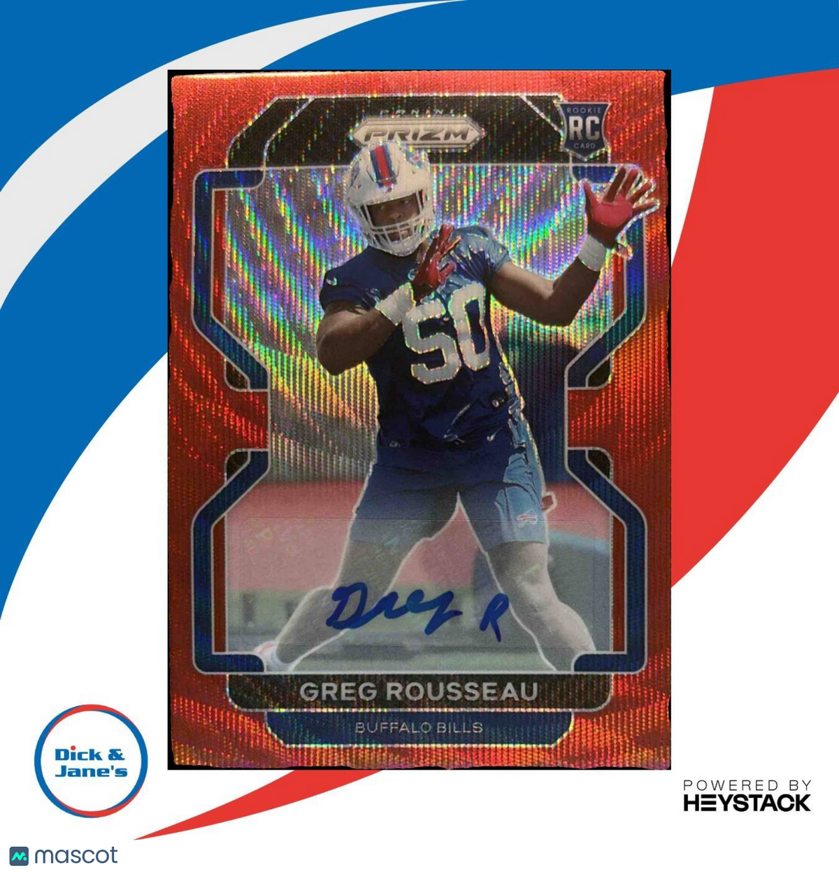 2021 Panini Prizm Greg Rousseau Rookie Auto Red Wave /149 #434 RC Buffalo Bills