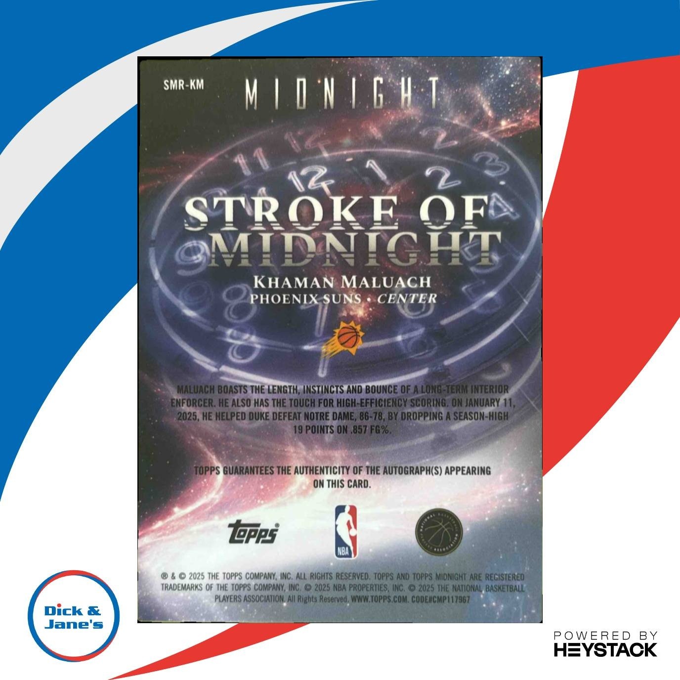2025-26 Topps Midnight Khaman Maluach Stroke of Auto Twilight /199 Phoenix Suns