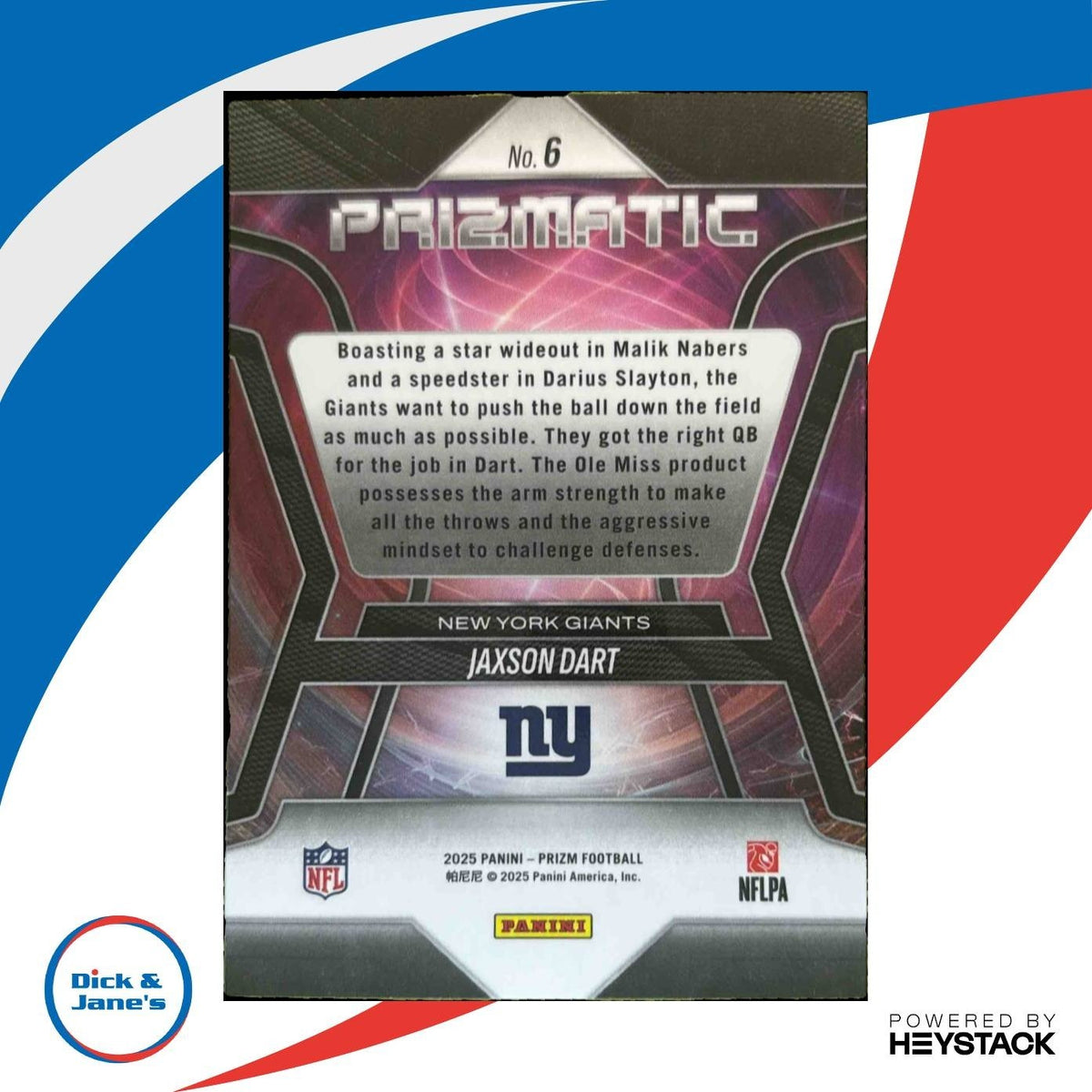 2025 Panini Prizm Jaxson Dart Prizmatic #6 RC Giants