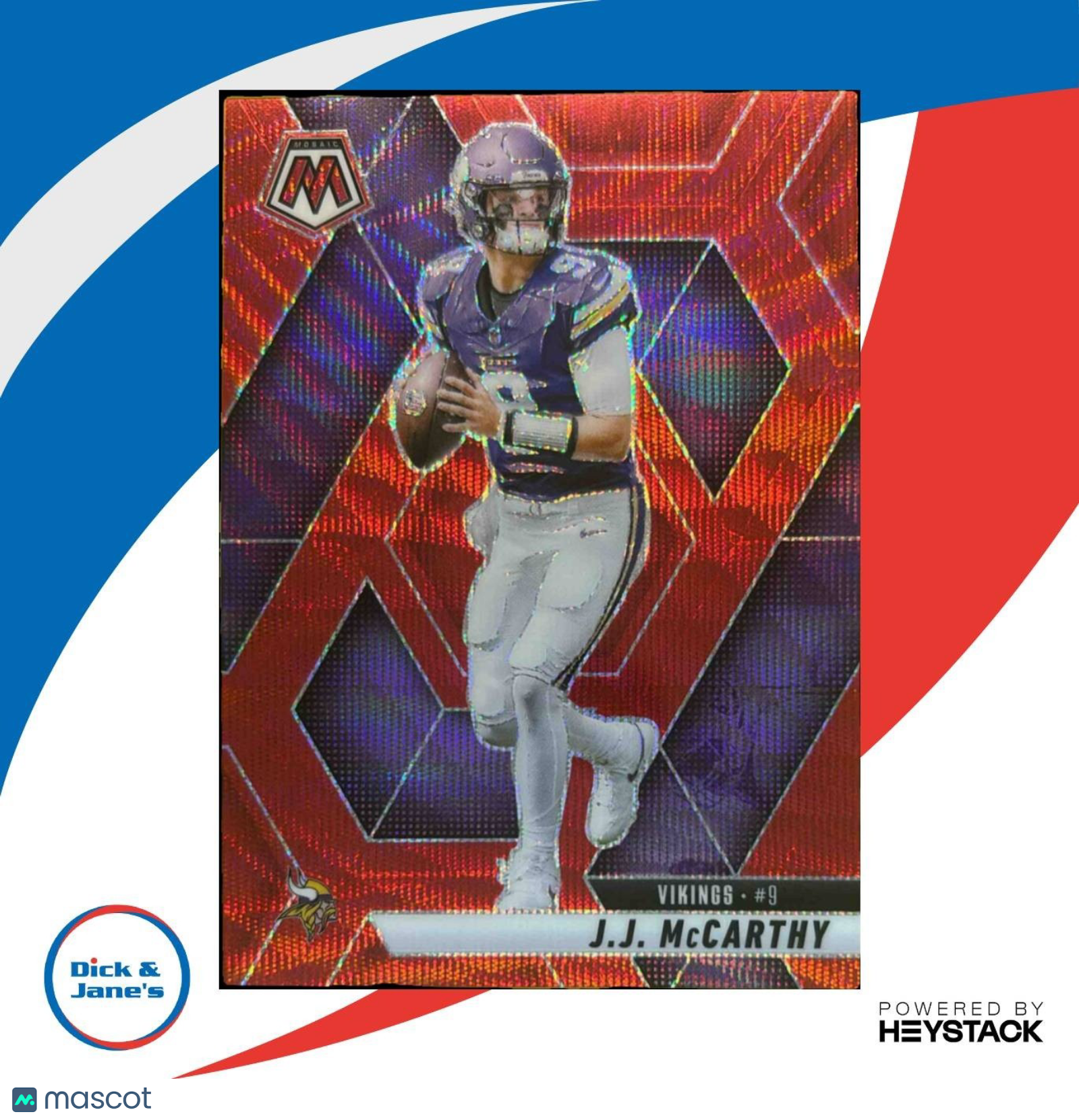 2025 Panini Mosaic J.J. McCarthy Red /27 #195 Minnesota Vikings